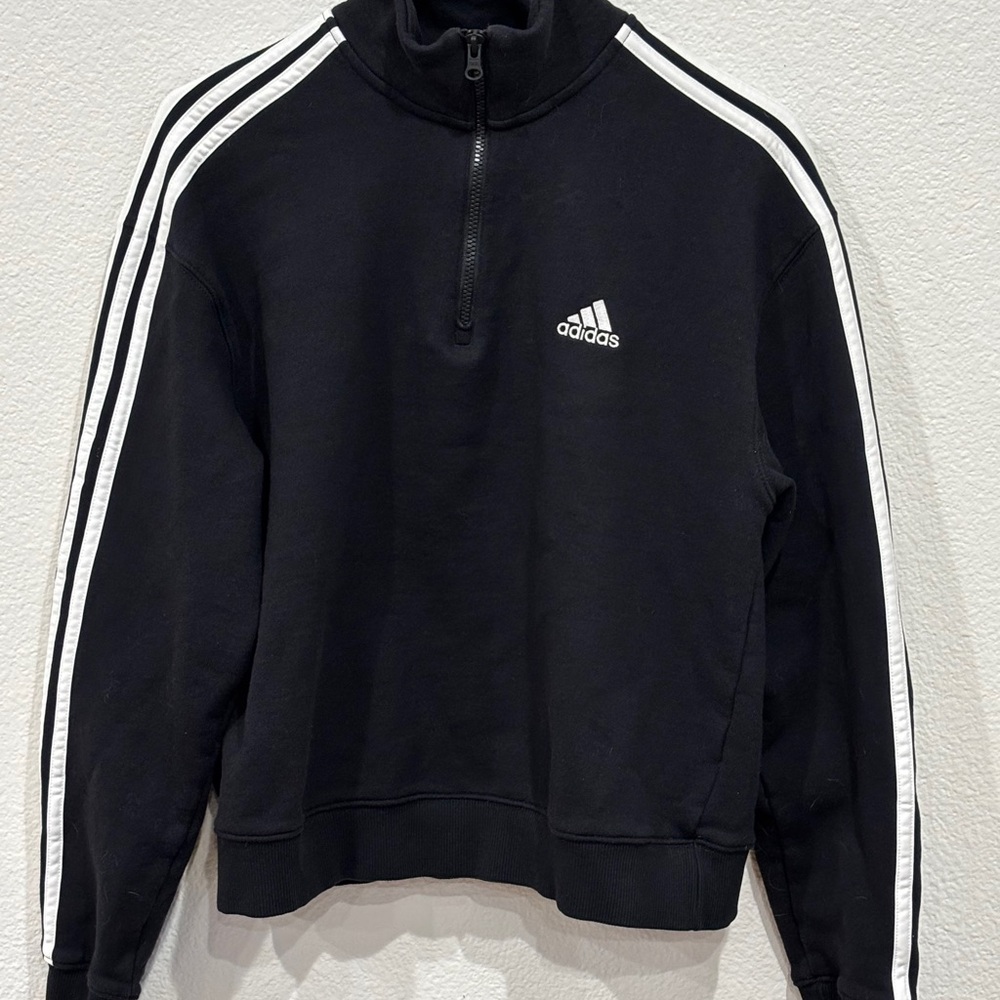 EUC Adidas Women’s Black Sweatshirt with White Stripes - Size L
